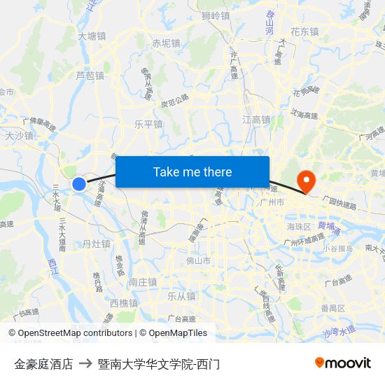 金豪庭酒店 to 暨南大学华文学院-西门 map