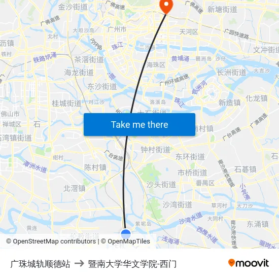 广珠城轨顺德站 to 暨南大学华文学院-西门 map