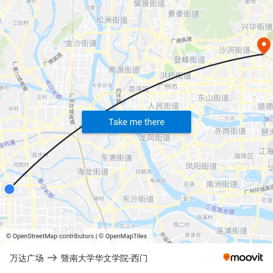 万达广场 to 暨南大学华文学院-西门 map