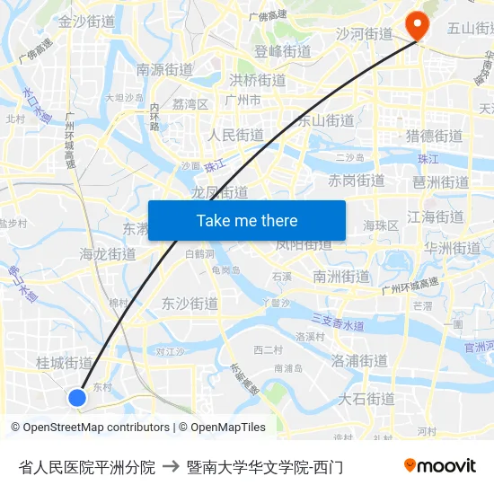 省人民医院平洲分院 to 暨南大学华文学院-西门 map