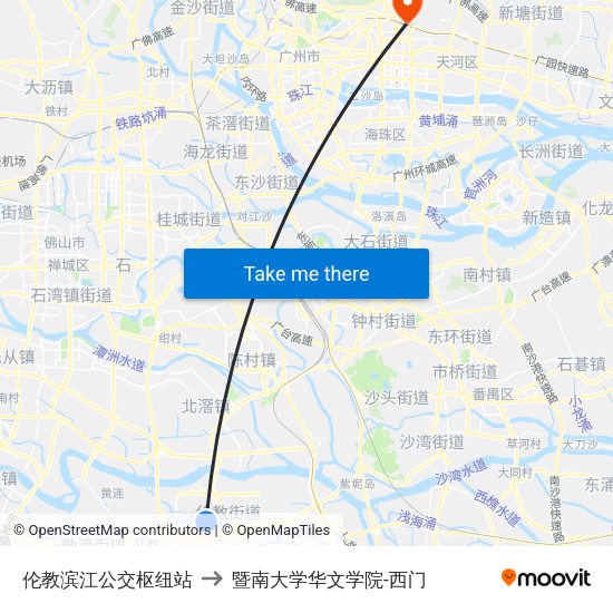 伦教滨江公交枢纽站 to 暨南大学华文学院-西门 map