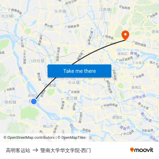 高明客运站 to 暨南大学华文学院-西门 map