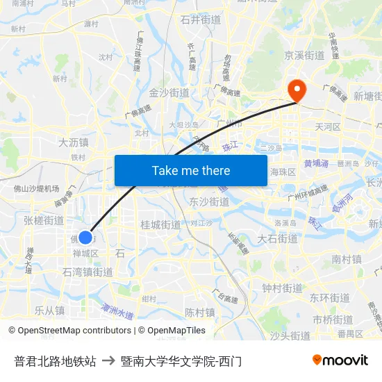 普君北路地铁站 to 暨南大学华文学院-西门 map