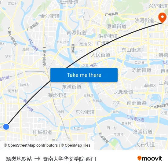 蠕岗地铁站 to 暨南大学华文学院-西门 map