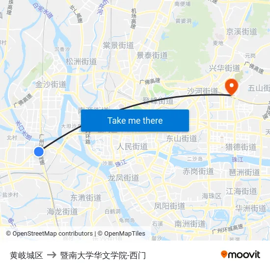 黄岐城区 to 暨南大学华文学院-西门 map