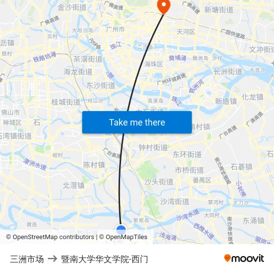 三洲市场 to 暨南大学华文学院-西门 map