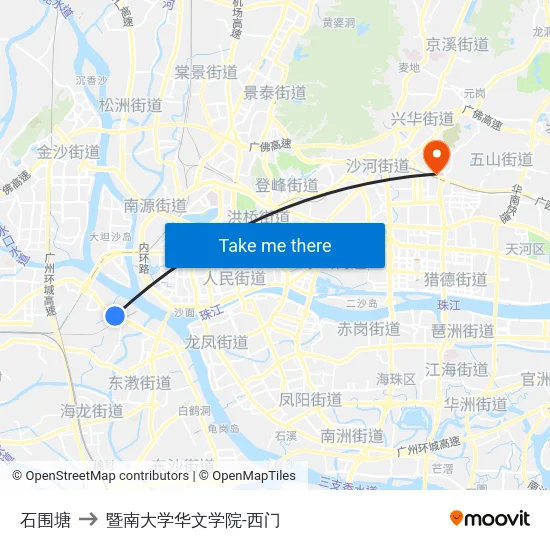 石围塘 to 暨南大学华文学院-西门 map