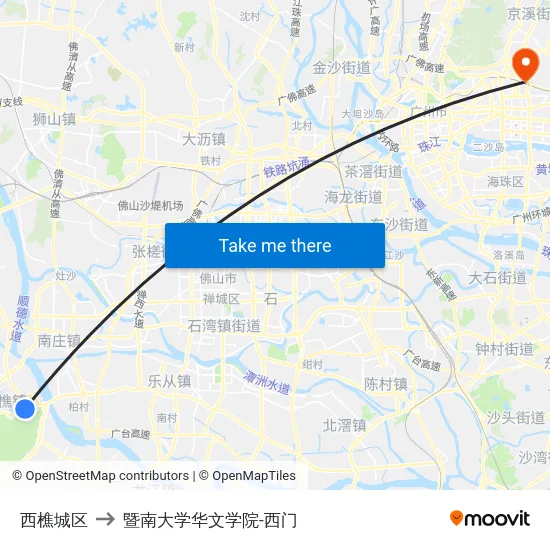 西樵城区 to 暨南大学华文学院-西门 map