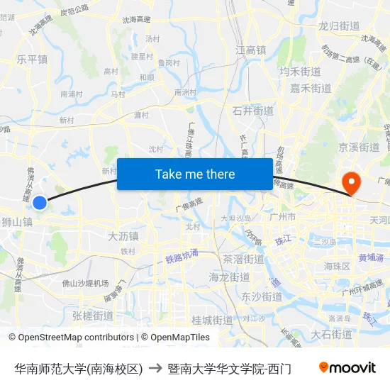 华南师范大学(南海校区) to 暨南大学华文学院-西门 map