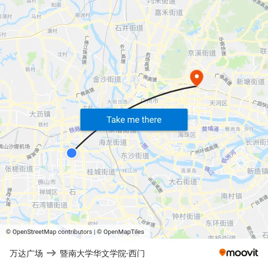 万达广场 to 暨南大学华文学院-西门 map