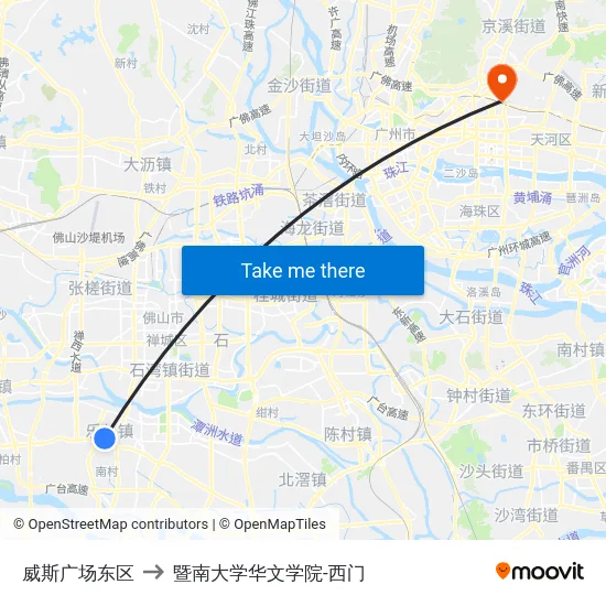威斯广场东区 to 暨南大学华文学院-西门 map