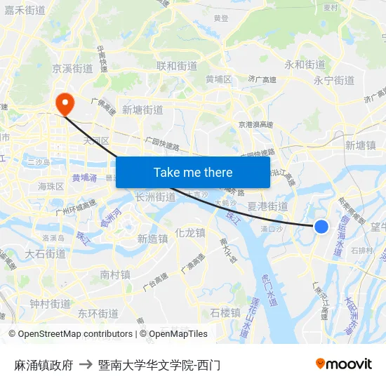 麻涌镇政府 to 暨南大学华文学院-西门 map
