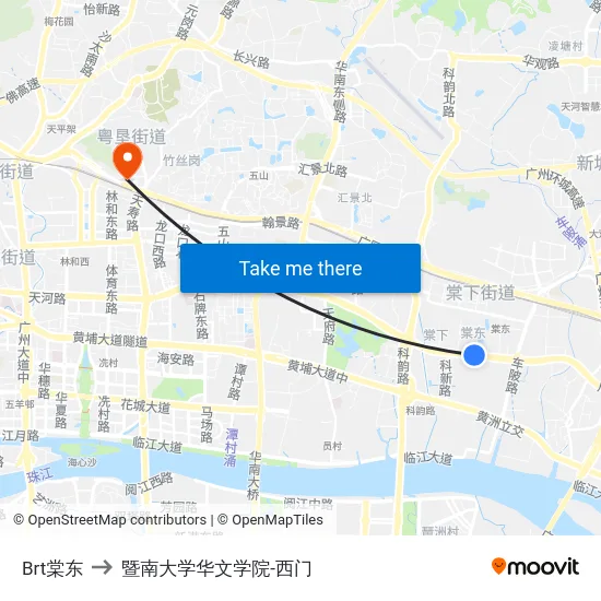 Brt棠东 to 暨南大学华文学院-西门 map
