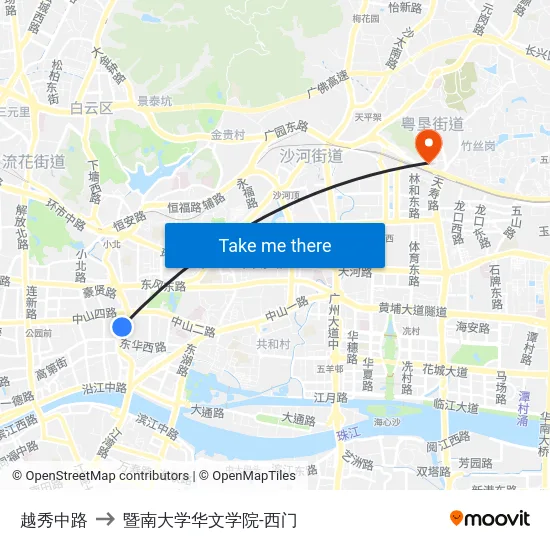越秀中路 to 暨南大学华文学院-西门 map