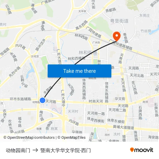 动物园南门 to 暨南大学华文学院-西门 map