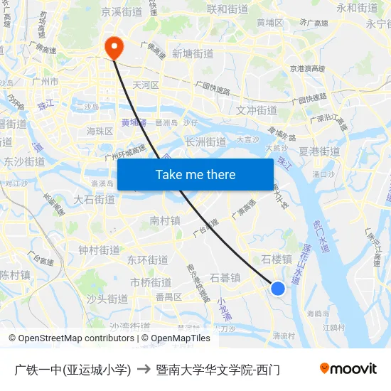 广铁一中(亚运城小学) to 暨南大学华文学院-西门 map