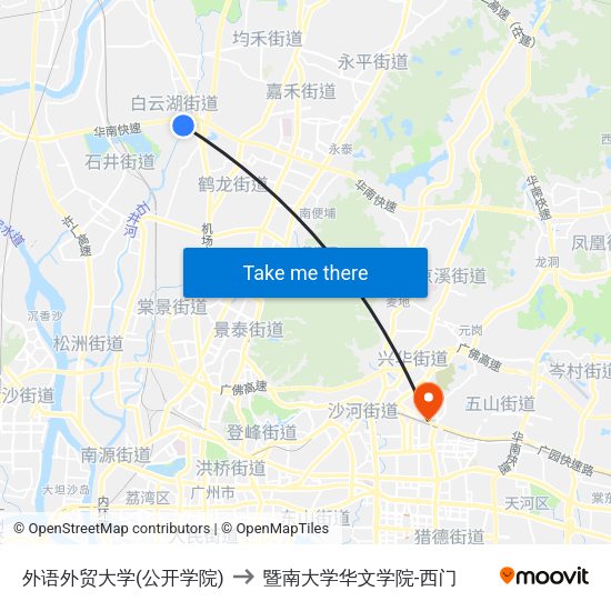 外语外贸大学(公开学院) to 暨南大学华文学院-西门 map