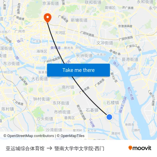 亚运城综合体育馆 to 暨南大学华文学院-西门 map