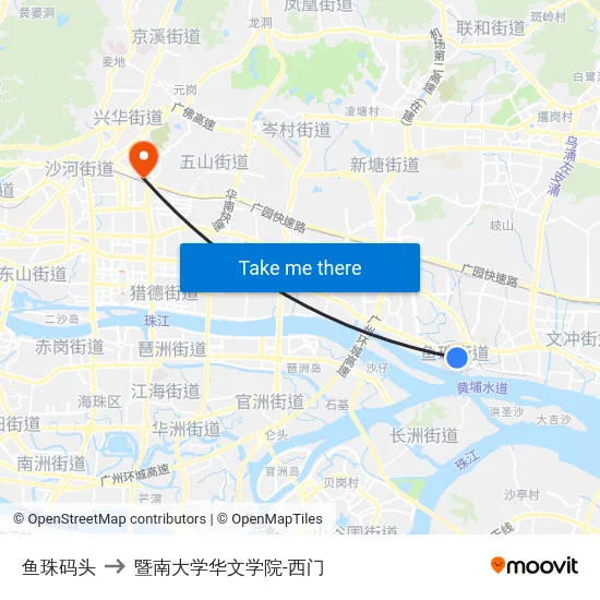 鱼珠码头 to 暨南大学华文学院-西门 map