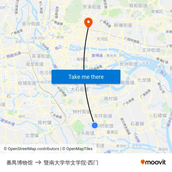 番禺博物馆 to 暨南大学华文学院-西门 map