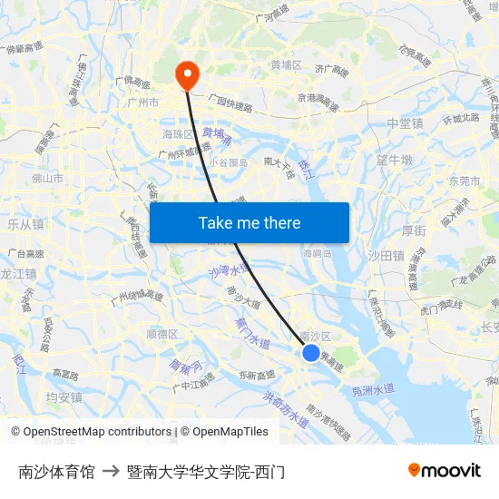 南沙体育馆 to 暨南大学华文学院-西门 map