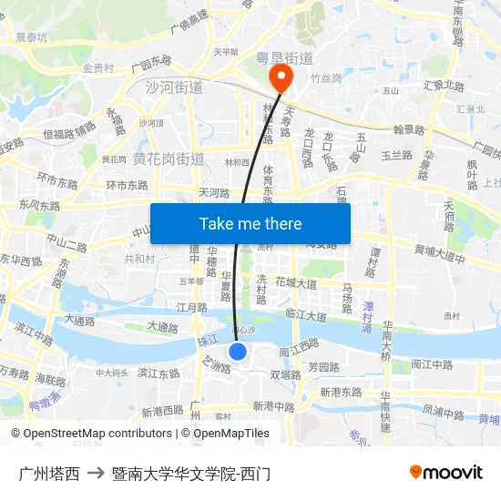 广州塔西 to 暨南大学华文学院-西门 map