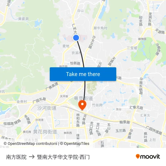 南方医院 to 暨南大学华文学院-西门 map