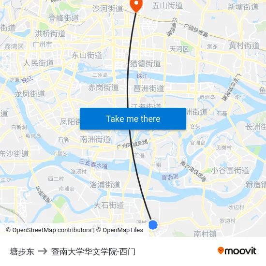 塘步东 to 暨南大学华文学院-西门 map