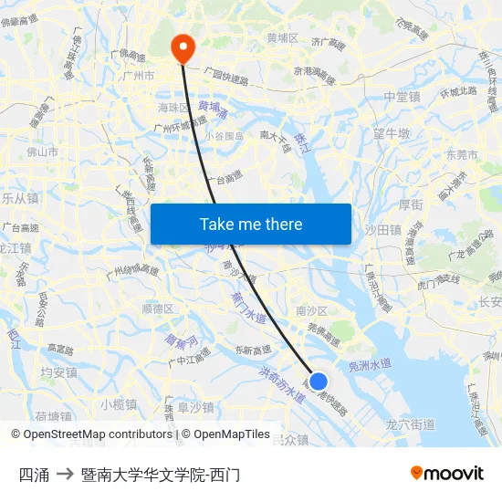 四涌 to 暨南大学华文学院-西门 map