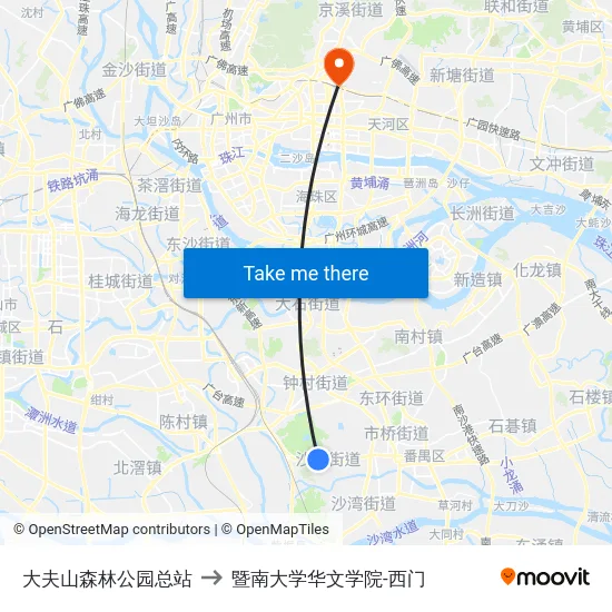 大夫山森林公园总站 to 暨南大学华文学院-西门 map
