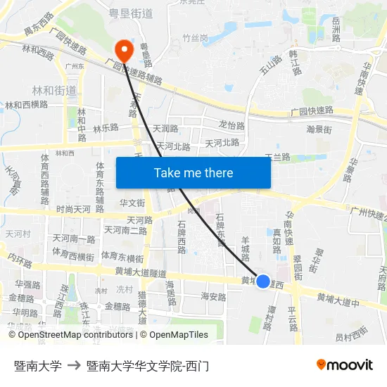 暨南大学 to 暨南大学华文学院-西门 map