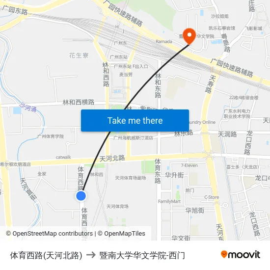 体育西路(天河北路) to 暨南大学华文学院-西门 map