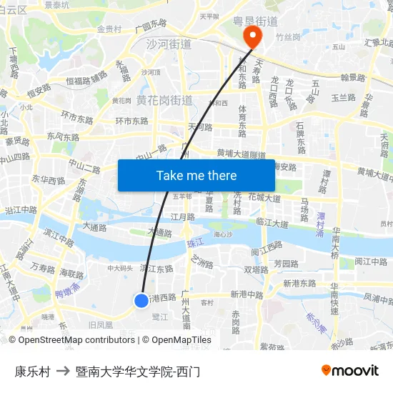 康乐村 to 暨南大学华文学院-西门 map