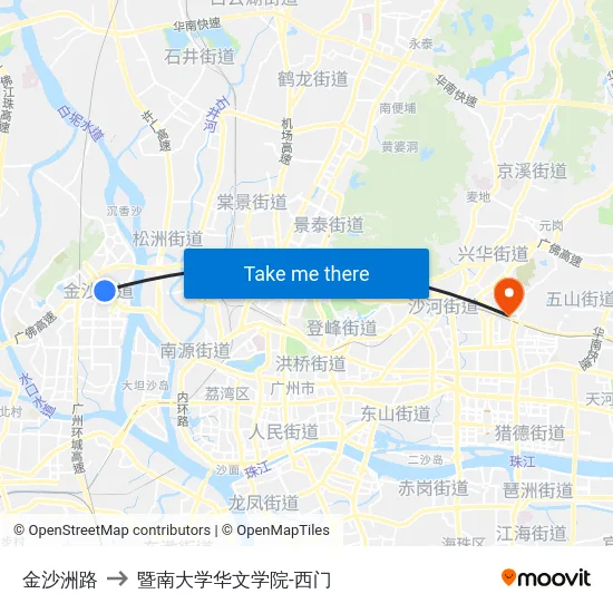 金沙洲路 to 暨南大学华文学院-西门 map