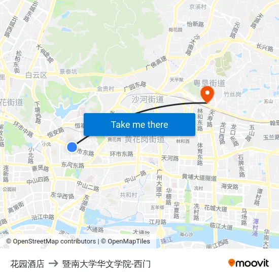 花园酒店 to 暨南大学华文学院-西门 map