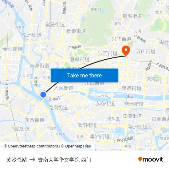 黄沙总站 to 暨南大学华文学院-西门 map