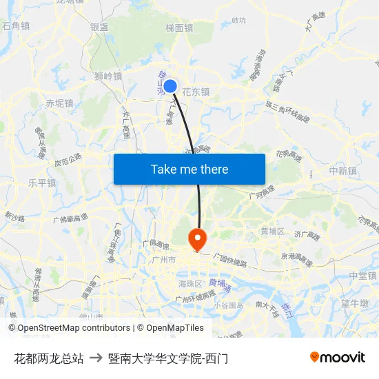 花都两龙总站 to 暨南大学华文学院-西门 map