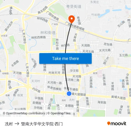 冼村 to 暨南大学华文学院-西门 map