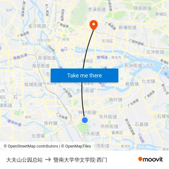 大夫山公园总站 to 暨南大学华文学院-西门 map