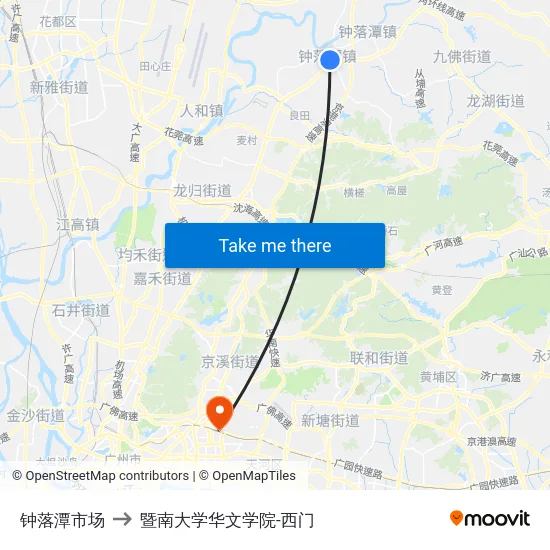 钟落潭市场 to 暨南大学华文学院-西门 map