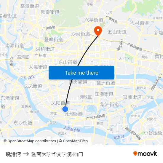 晓港湾 to 暨南大学华文学院-西门 map