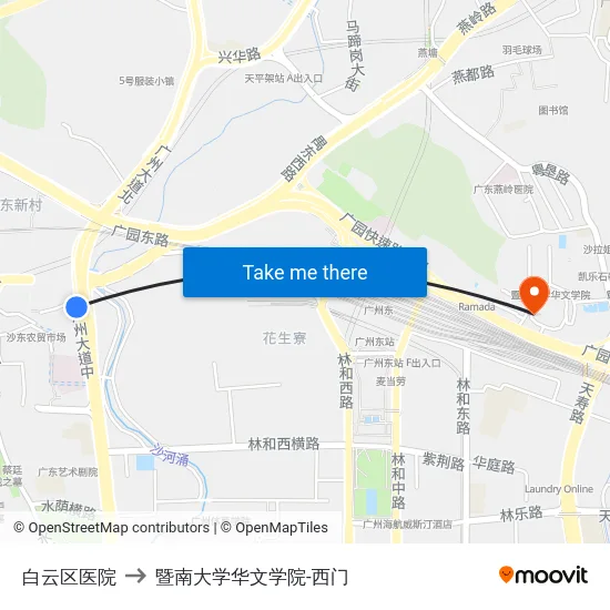 白云区医院 to 暨南大学华文学院-西门 map