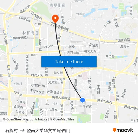 石牌村 to 暨南大学华文学院-西门 map