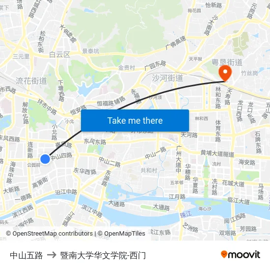 中山五路 to 暨南大学华文学院-西门 map