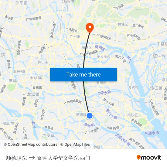 顺德职院 to 暨南大学华文学院-西门 map