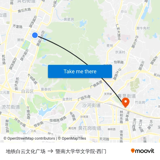 地铁白云文化广场 to 暨南大学华文学院-西门 map