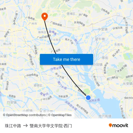 珠江中路 to 暨南大学华文学院-西门 map
