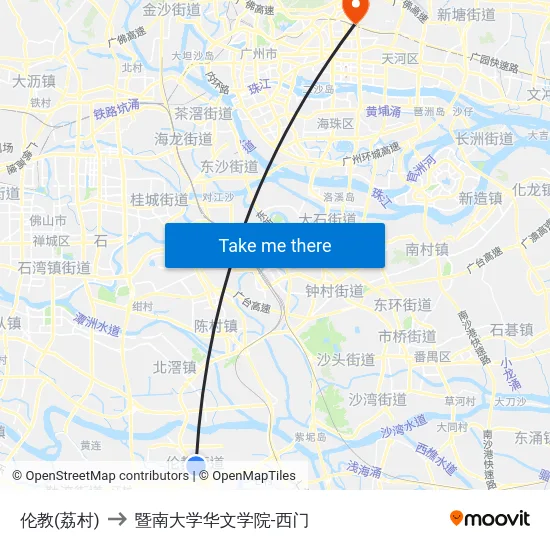 伦教(荔村) to 暨南大学华文学院-西门 map
