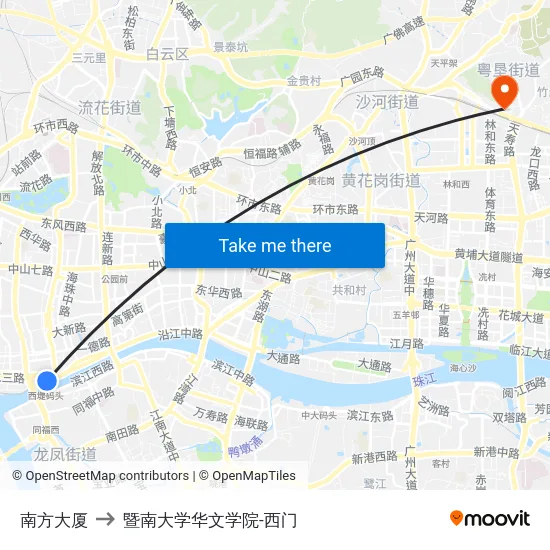 南方大厦 to 暨南大学华文学院-西门 map
