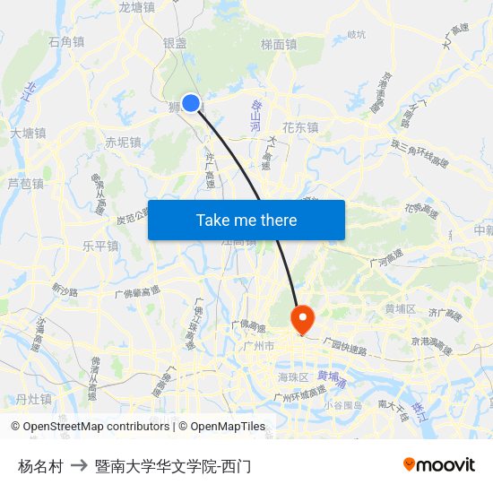 杨名村 to 暨南大学华文学院-西门 map